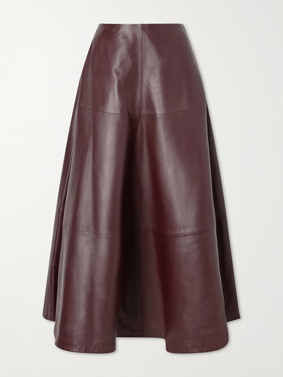 Altuzarra Varda Paneled Leather Midi Skirt — Burgundy