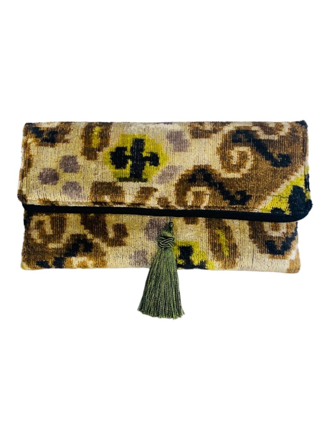 YoreTextile Handwoven Silk Velvet Ikat Clutch in Brown / beige — The Intended Gift
