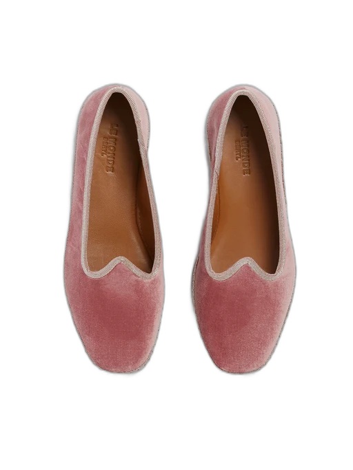 Le Monde Béryl Kids Pink Velvet Venetian Slippers
