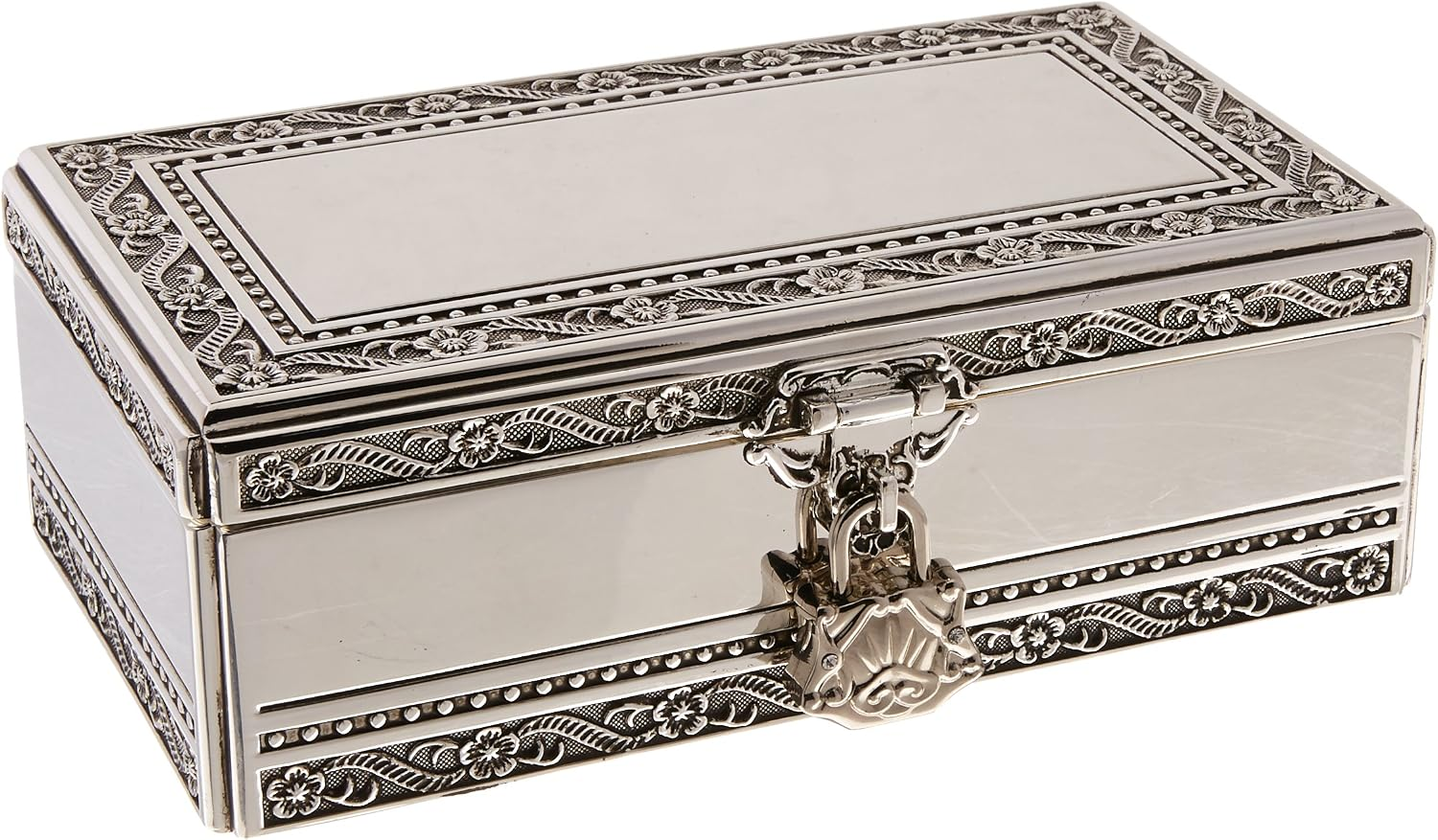 Elegance Silver Antique Silver Jewelry Box with Jeweled Details
