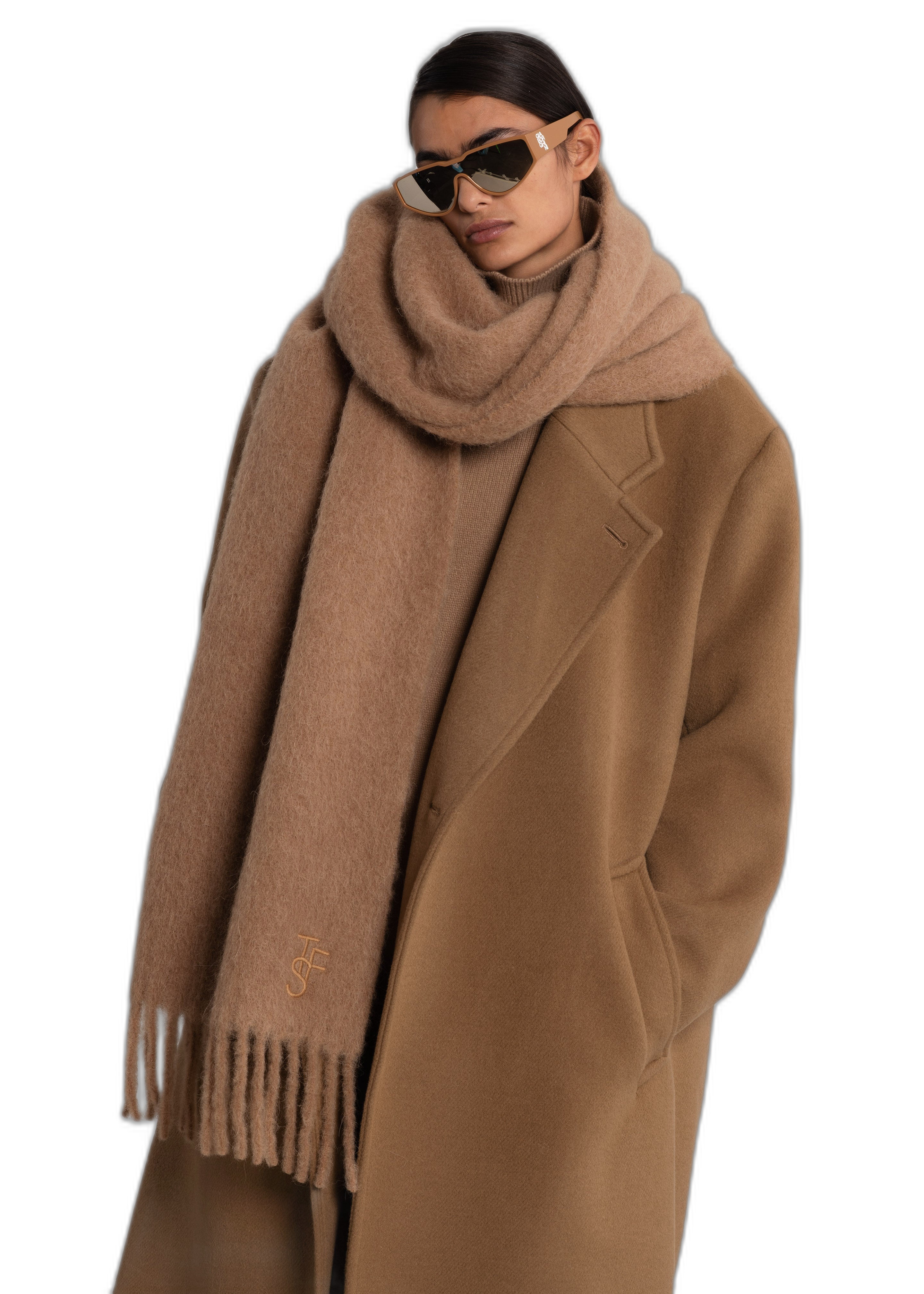 The Frankie Shop Lanne Mohair-Alpaca Scarf — Camel