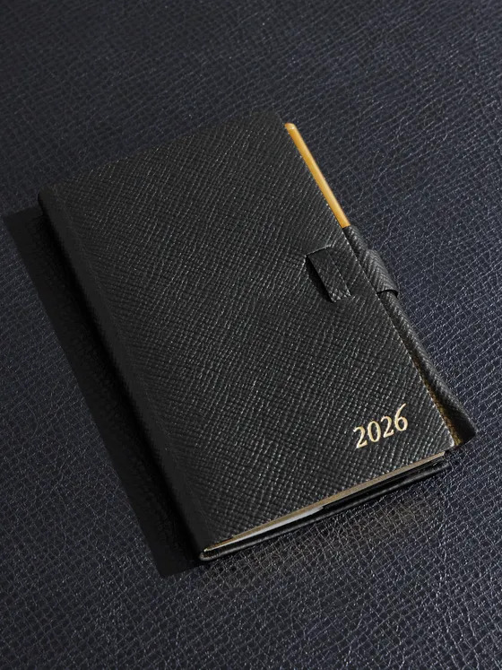 Smythson Panama Cross-Grain Leather 2026 Weekly Diary with Pencil — Black