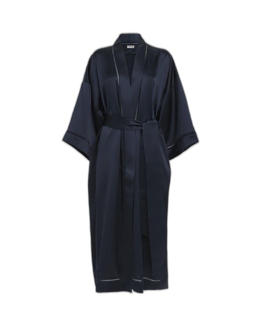 Olivia von Halle Gloria Navy Silk Satin Robe — Navy, one size