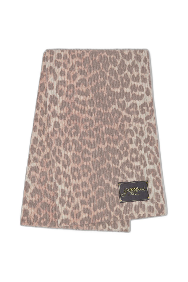 GANNI Scarf in Leopard Wool Knit