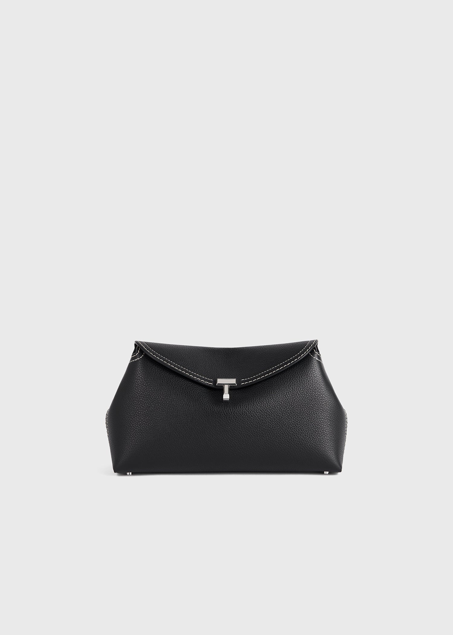 TOTEME T-Lock Grained-Leather Clutch — Black