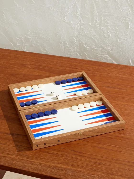 The Conran Shop Milos Wood and Leather Travel Backgammon Set — Green