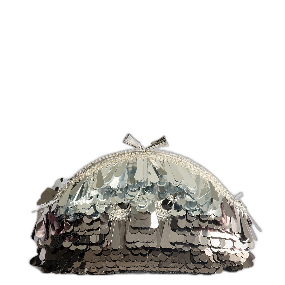 Anya Hindmarch Embellished Eyes Clutch in Satin Silver — Silver satin