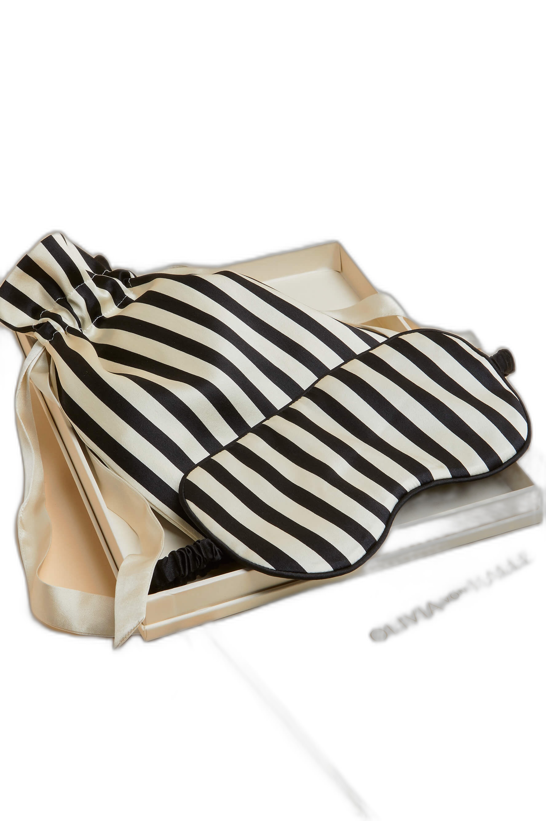 Olivia von Halle Nika Black and Ivory Stripe Eye Mask