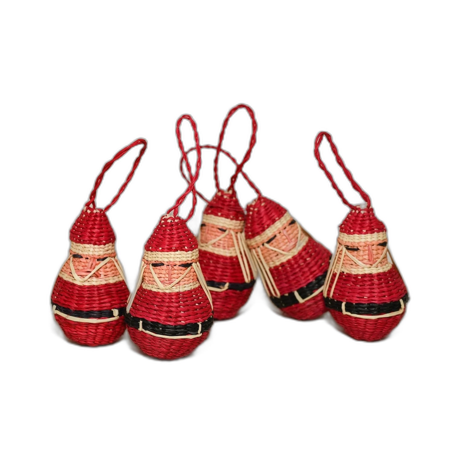Goodee / Jipi by Ames Jipi Santa Ornaments — Set of Five — Five assorted woven Santas
